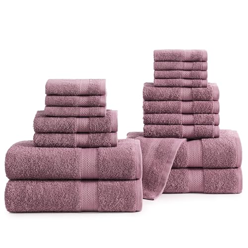 Image of LANE LINEN Bath Towel Set Absorbent Quick Dry 100% Cotton - Wishful Mauve