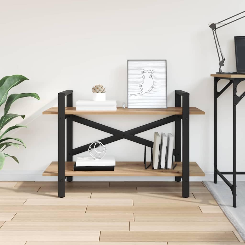 Estantería de madera de roble Artisan, 100 x 33,5 x 64 cm, resistente, con 2 estantes, estrecha y ancha, estantería baja para libros y decoración