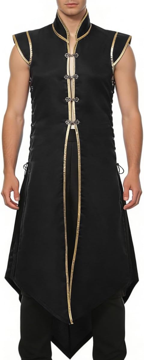 Men’s Medieval Viking Long Vest Renaissance Sleeveless Tunic Tabard Knight Cosplay Costume