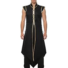 Mens Medieval Long Vest Renaissance Tabard Ren Faire Costume | Sleeveless tabard surcoat with metal clasps for Renaissance fairs, LARP, medieval knight costumes, and cosplay