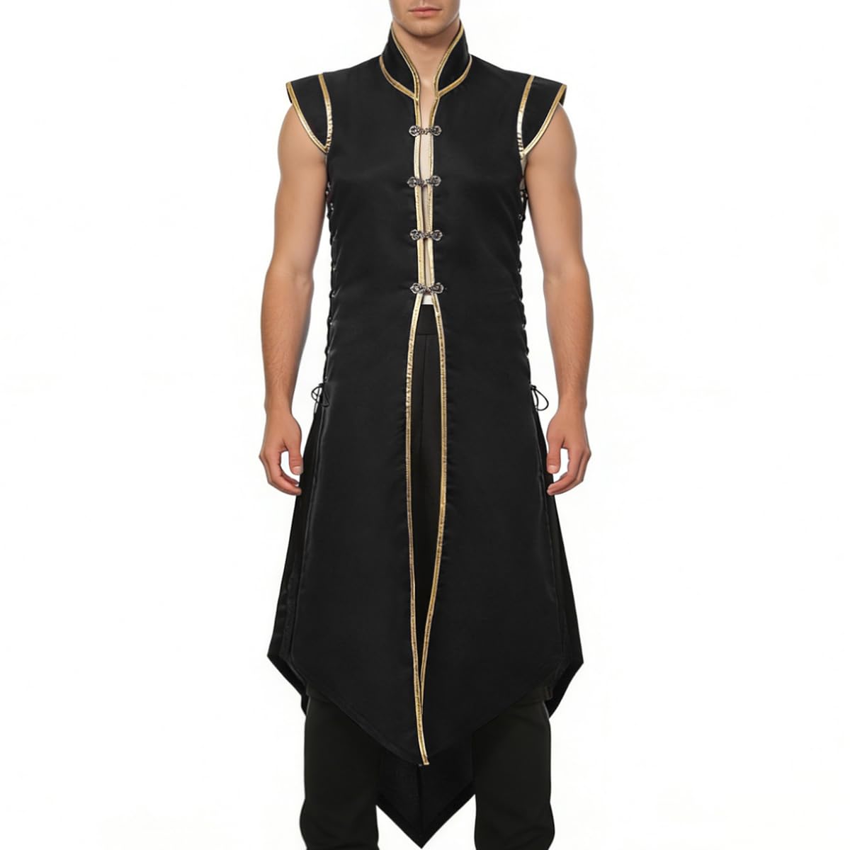 UniqKaliber Medieval Viking Vest for men, Renaissance Sleeveless Tunic Tops Vintage Long Vest Knight Cosplay Costume