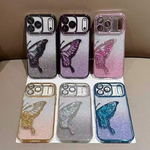 Image of Thermoplastic Polyurethane Designed Comatable with iPhone 17 Pro Max Case Glitter Cute Butterfly Plating Design Aesthetic Women Girls Cover for iPhone 17 Pro Max (Purple)
