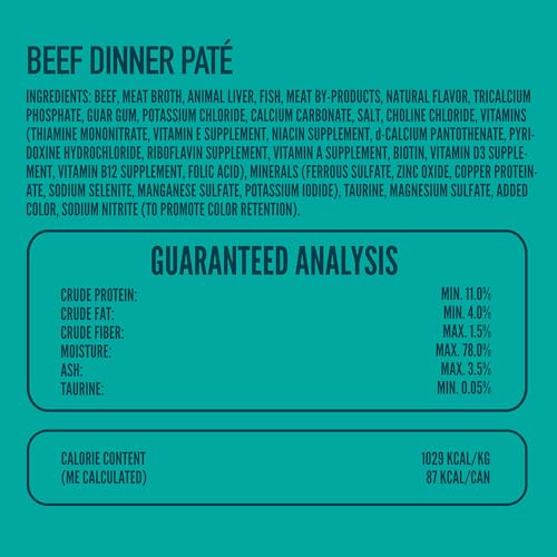 Image of A Strong Heart Canned Wet Cat Food, Beef Dinner Pate - 3 oz Cans (Pack of 24), Made in The USA with Real Beef