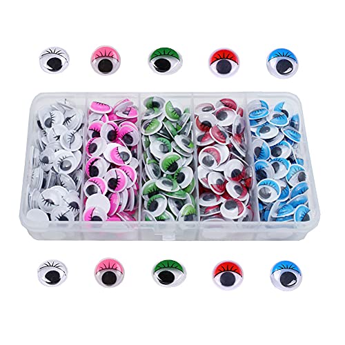 Bestartstore 1Box(350pcs) 12mm 5Colors Plastic Googly Wiggle Eyes Self-Adhesive, Wobbly Eyes Moving Safety Eyes for Craft Stickers and DIY Craft School Projects Scrapbooking Decorations