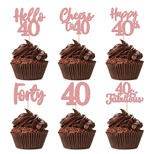 36Pcs 40Th Birthday Cupcake Toppers Glitter Hello 40 Cupcake Picks Forty Cheers To 40 Fabulous Cupcake Topper For 40Th Birthday Wedding Anniversary Party Cake Decorations Supplies Rose Gold #TOP21