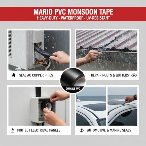 Image of Mario PVC Self-Adhesive Black Monsoon Tape - 96mm x 15M | Protection Against Water Damage & Electric Panel Insulation | Pack of 1