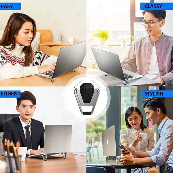 Image of Mini Laptop Stand for Desk,Portable PC Desk Stand,Aluminium Cooling Pad Mini Clip Compatible with MacBook & Other Laptops Pack of-2 (Silver)