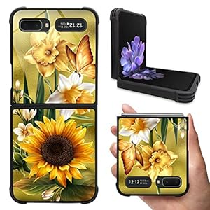 ZHEGAILIAN for Samsung Galaxy Z Flip 5G Case,Butterfly Golden Sunflower Galaxy Z Flip 5G Cases for Girls,Hard PC Back…