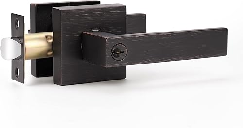 Miniatura 9 de KNOBWELL Juego de 6 manijas de puerta de entrada resistentes color negro mate con llave igualcombo con llave, manija de puerta clásica con