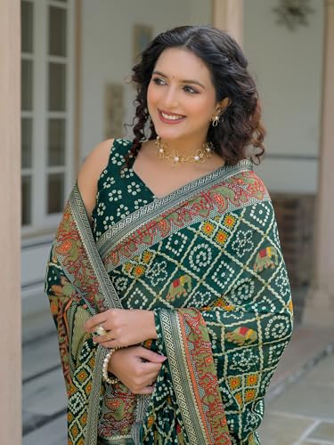 Image of SIRIL Women's Georgette Bandhani Printed Saree With Unstitched Blouse Piece