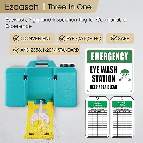 Image of Portable Eyewash Station 8-Gallon OSHA Approved with One Station Sign and Two Inspection Tags, Wall-Mounted Gravity-Flow Indoors and Out, 30L Refillable Eyewash Station Heavy Duty