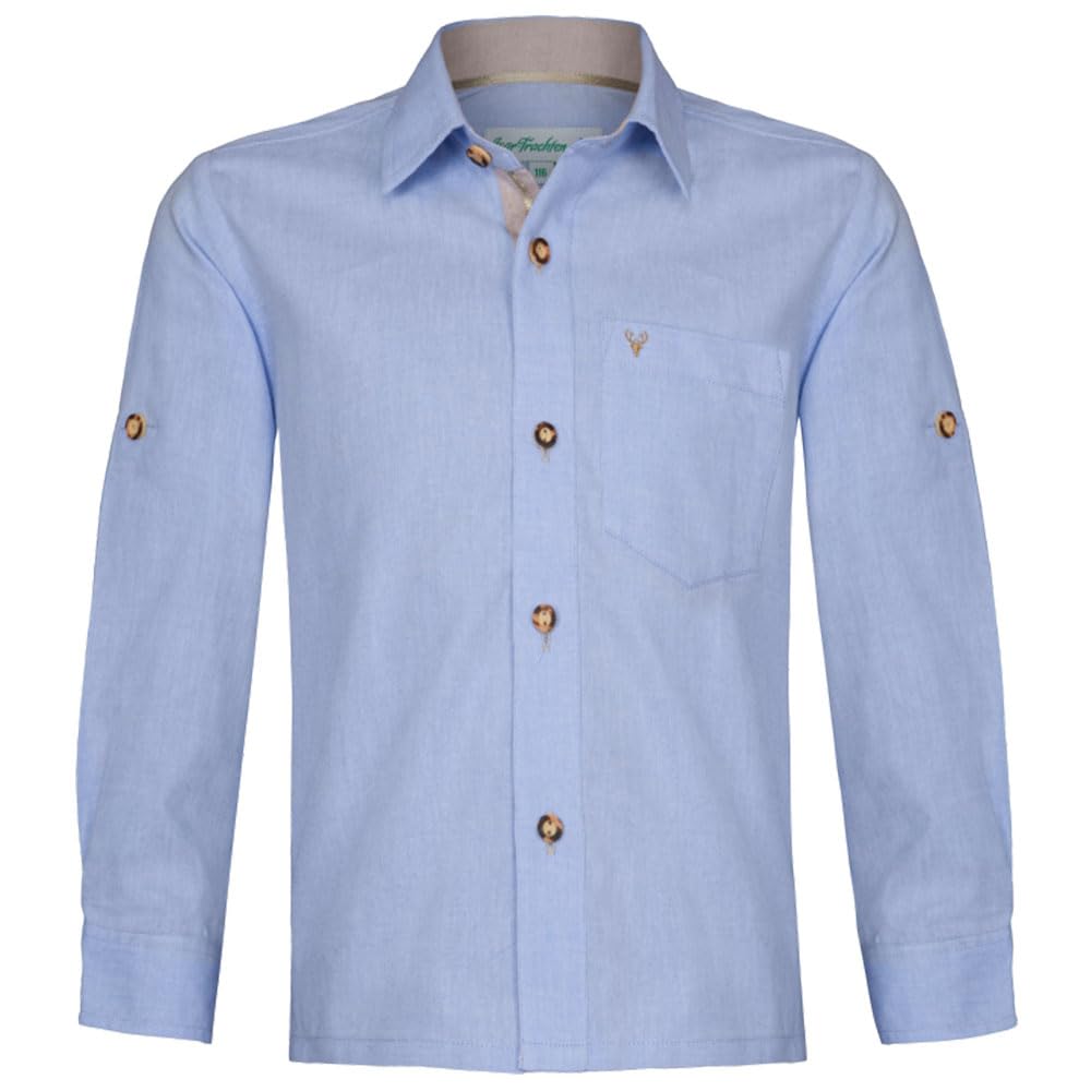 Kinderhemd Leopold beige hellblau | Hemd Trachten Langarm | Baumwolle