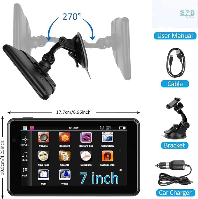 2026 PRO 7'' GPS Navigator for Car Truck RV - Lastest North South America Maps,Free Lifetime Updates,Touchscreen Navigation System, Speed & Red Light Warning, Turn-by-Turn Voice Guidance, for All Cars