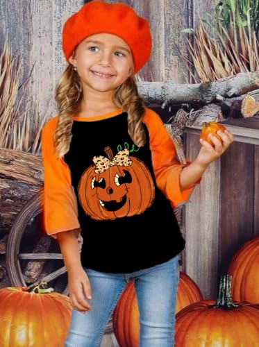 Kids Halloween Shirt Boys Girls Pumpkin Ghost Halloween Graphic Tees Raglan Toddler Long Sleeve T-Shirt Tops3