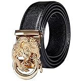Dubulle Men Ratchet Belt Gold Dragon Hollow Engraved Automatic Buckle Black Leather Strap Business...