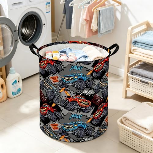 Image of Monster Truck Laundry Hamper,Waterproof Canvas Foldable Baskets,Car Room Decor,Gift Basket(Car)
