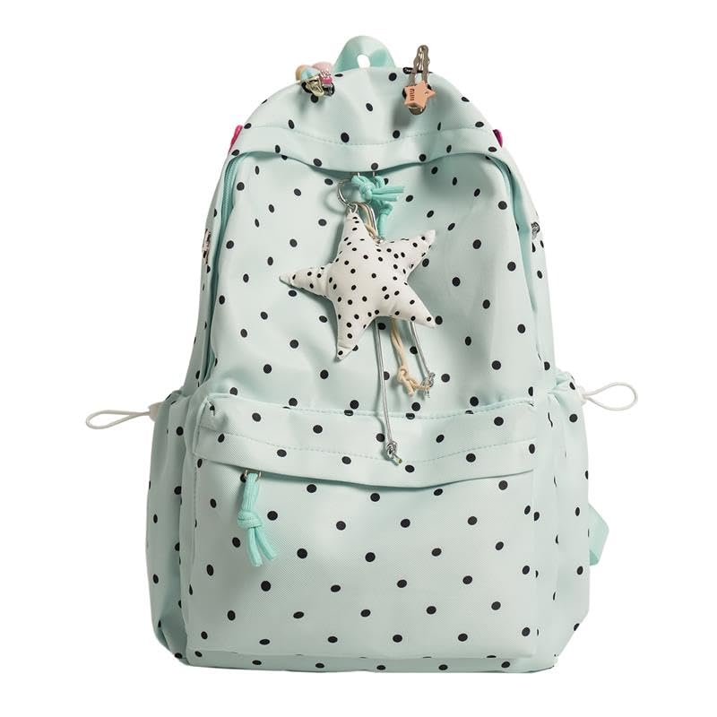 Zaino a pois da donna in nylon capiente (verde 290×430×140)