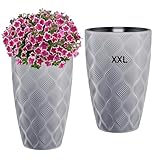 Blumenkübel Blumentopf Pflanzkübel mit Herausnehmbaren Einsatz Rund 3D Effekt Dekorativ Größe XXL Grau