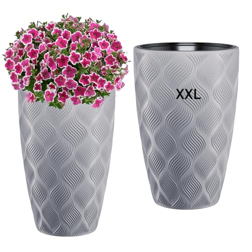 Blumenkübel Blumentopf Pflanzkübel mit Herausnehmbaren Einsatz Rund 3D Effekt Dekorativ Größe XXL Grau