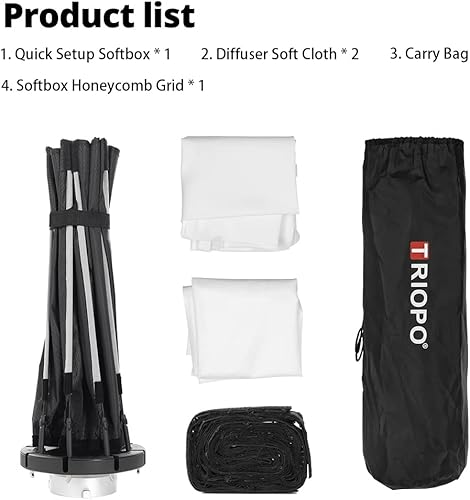 Miniatura 2 de AMBITFUL Paraguas octágono portátil de 47.2 pulgadas  47.2 in, caja de luz de instalación rápida con rejilla de panal para estudio estroboscópico