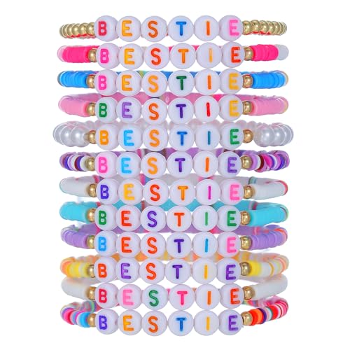 Friendship Bracelets Inspirational Preppy Stackable Bracelets for Women, Best Friend Bracelet Set, Stretch Colorful Heishi Clay Beaded Bracelets for Women