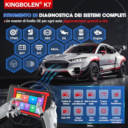 KINGBOLEN K7 OBD2 Scanner Bluetooth: strumento di scansione bidirezionale 2024 con codifica ECU, 31 + reset, FCA, Crankshaft Relearn/Test attivo, Scanner diagnostico auto per tutti i sistemi - 2