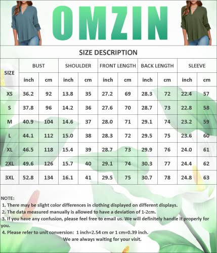 Omzin Womens V Neck Chiffon Blouses Tops Roll Tab Sleeve Pullover V Neck Shirts Yellow 3Xl #TOP4
