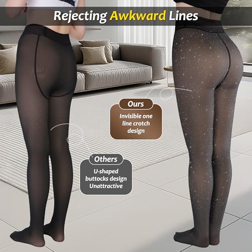 Image of Fleece Lined Tights Sheer Women,Fake Translucent Warm Pantyhose Leggings Sheer Thermal Tights for Women in Winter.