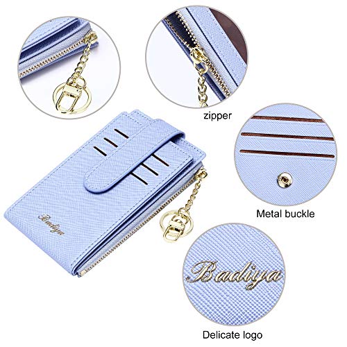 Image of Badiya Slim Women Wallet RFID Blocking Bifold Compact 9 Card Slots Holder Wallets Soft Leather with Zipper Coin Pocket 2 ID Window