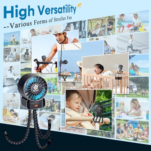 Image of AMTIFO 2-Pack Stroller Fan for Baby: USB Rechargeable, Quiet, Adjustable & Portable - Ideal for Stroller, Crib, Car, Baby Gear - Up to 12 Hours Battery Life, Perfect for Hot Weather