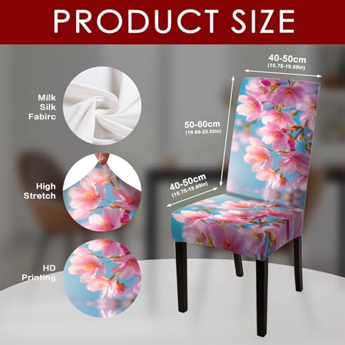 Image of Nuxovilar 4PCS Pink Cherry Blossom Print Milk Silk Seat Covers | Stretch Slipcover Furniture Protector Blossom Wrap Seat Guard Dining Room Spring Brunch Indoor (Cherry Blossom)
