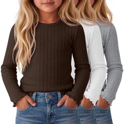 Image of 3 Pack Toddler Girls Cute Long Sleeve Cotton Shirts