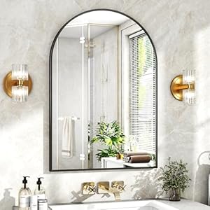 24″x36″ Black Arched Bathroom Mirror – Wall Mirror for Bathroom, Metal Frame Vanity Mirror, Dresser Mirror, Arch Decorative Mirrors for Living Room, Bedroom, Entryway, Mantle