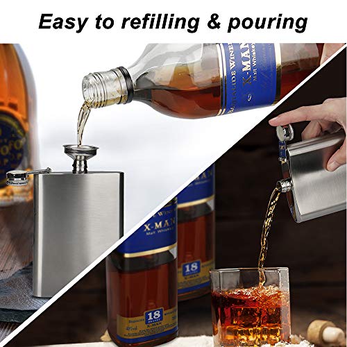 Bedeone 8 Oz Flask For Liquor For Men, Leakproof Drinking Flask With Funnel, Stainless Steel Flask Hip Flask Set, Camping Pocket Flask, Laser Weleded Screw Cap, Ideal For Gift #TOP4