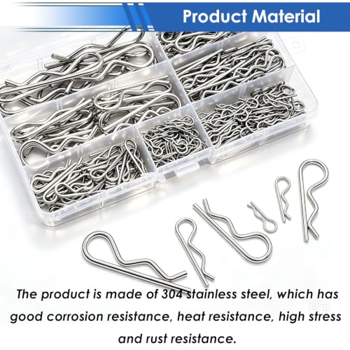 Image of 300Pcs 304 Stainless Steel R Cotter Pins - 7 Sizes Assortment Kit, Heavy-Duty Hitch Lock Pins for Trucks, Trailers, Engines & Farm Equipment