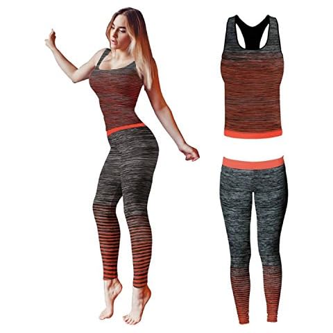 FM London womens Crop Top and Leggings Stretch-Fit Gym Wear Set Cover