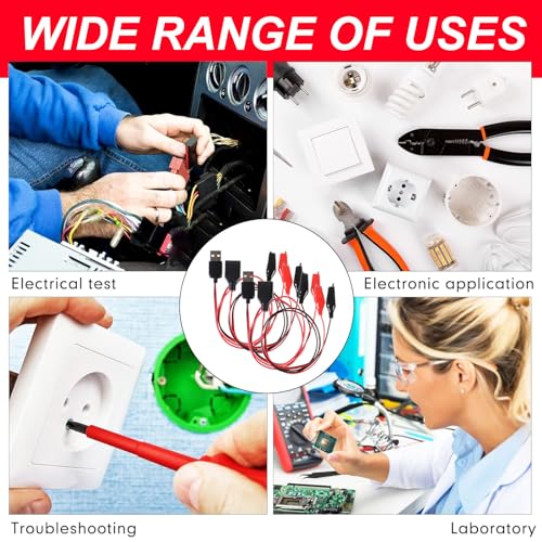 Image of 4PCS USB to Alligator Clip Adapter Cable, 24AWG 2PCS Male USB to Alligator Clip Jumper Probe, 2Pcs Female USB to Dual Copper Alligator Clip Test Leads 60cm / 1.96 ft for Testing The Circuit
