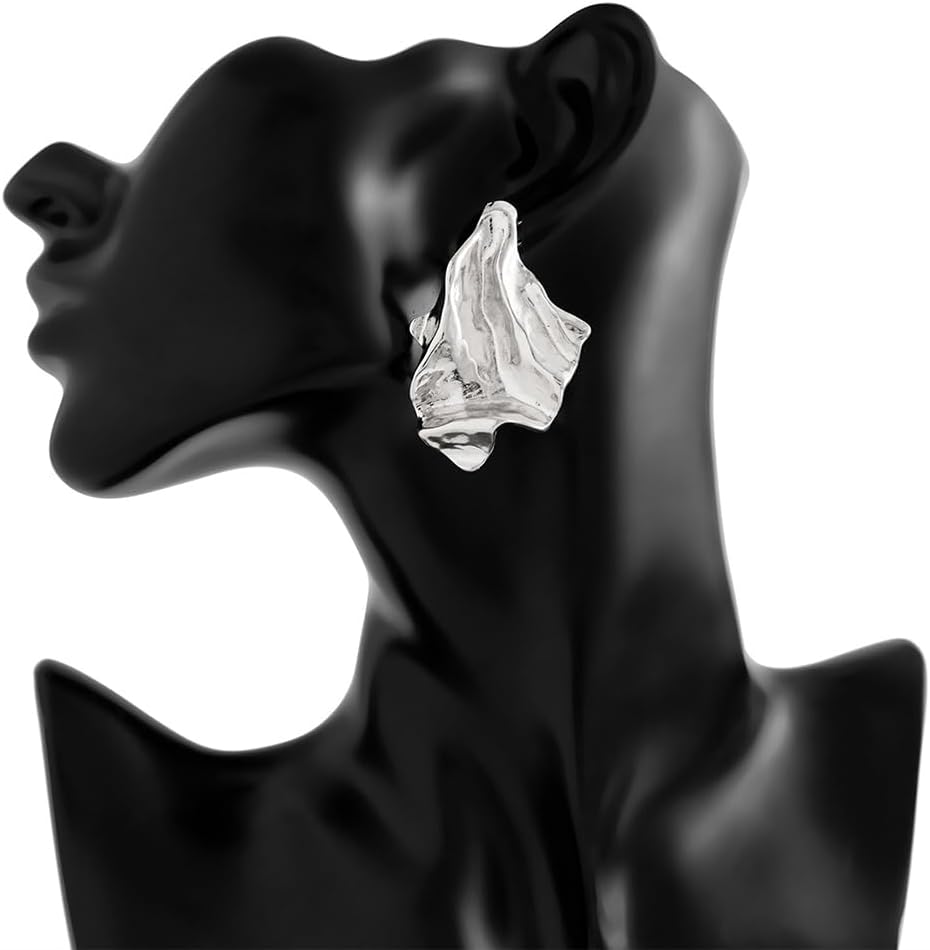 Unique Statement Gold Irregular Hammered Earrings for Women Trendy Vintage Chunky Silver Drop Stud Earring Geometric Y2K Asymmetric Party Jewelry Gift - Image 7