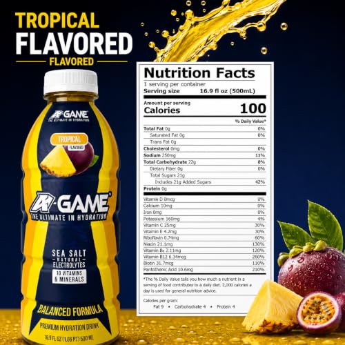 Image of A-GAME Electrolyte Drink, Tropical Flavor, 12 Pack