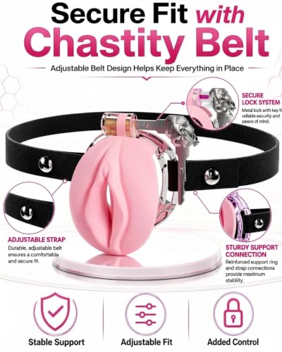 Image of Flat Chastity Cage Sissy Pink Silicone Soft Realistic Vagina (Pink)