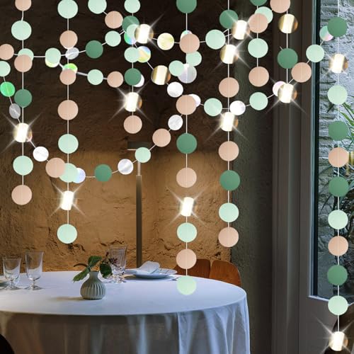 Swiftctrl 4 Piezas de Guirnalda Brillante, Decoración de Guirnalda Redonda Colgante 4m con Efecto Nácar para Decoración de Fiestas de Cumpleaños, Bodas, Festivales (Verde)