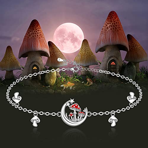Fenthring Mushroom Bracelet Red Mushroom Moon Bracelet Sterling Silver Link Bracelets for Women Fairy Mushrooms Jewelry3