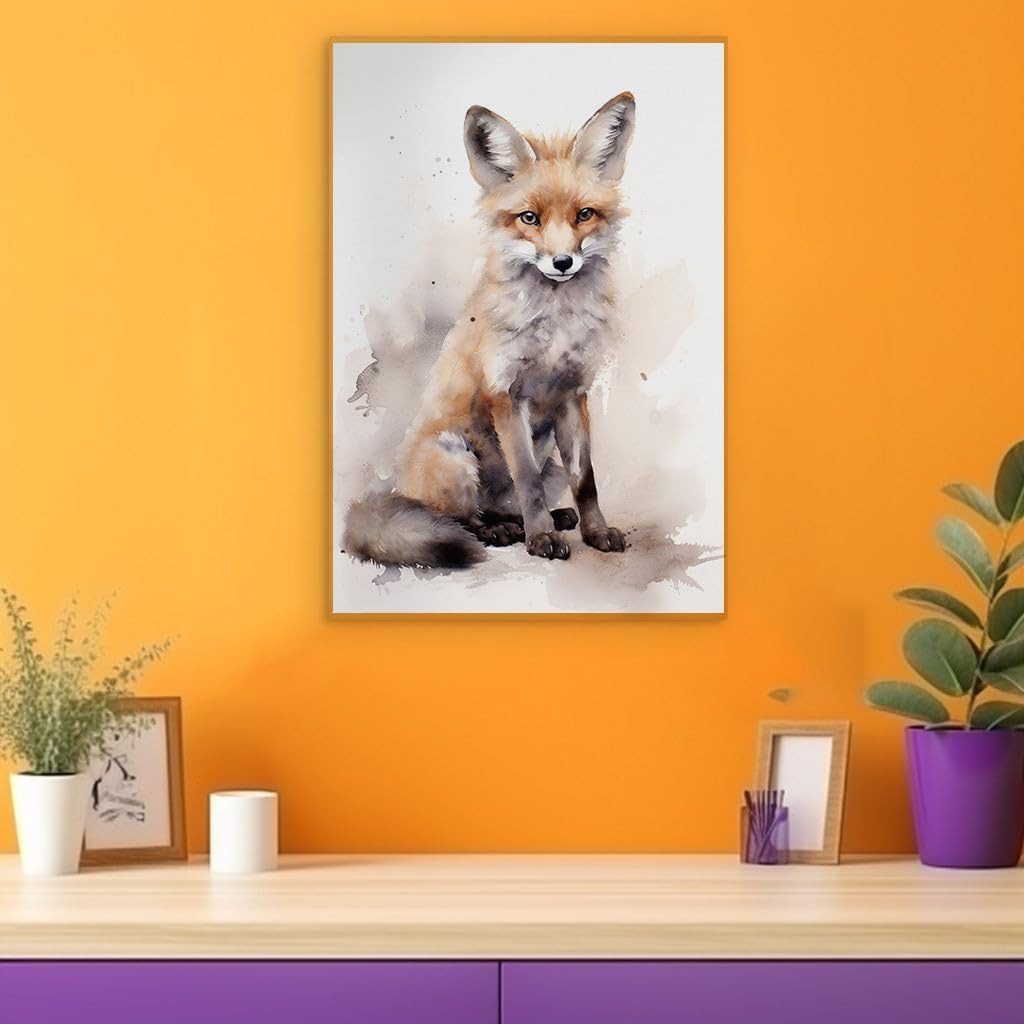 Canvas for Living room. Meet the Smiling Fox � A Portrait of Serenity in Shades of Brown, 27 x 18 inch Canvas Wall Art - Contemporary Masterpieces - Modern Home Decor - 69x46 cm (27x18 inch)
