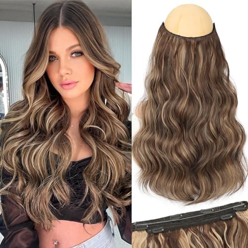 KooKaStyle Invisible Wire Hair Extensions Long Wavy Transparent Wire Hairpiece for