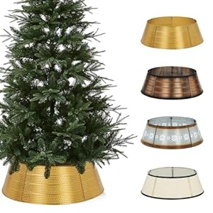 Metal Christmas Tree Collar, 28’’ D Christmas Decorative Base Cover for Christmas Tree, Tree Skirt, Tree Ring - Golden Metal Christmas Tree Collar 28 D Christmas Decorative Base Cover for Christmas Tree Tree Skirt Tree Ring Golden