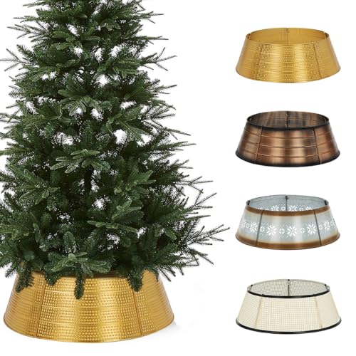 Metal-Christmas-Tree-Collar-28-D-Christmas-Decorative-Base-Cover-for-Christmas-Tree-Tree-Skirt-Tree-Ring-Golden Metal Christmas Tree Collar 28 D Christmas Decorative Base Cover for Christmas Tree Tree Skirt Tree Ring Golden