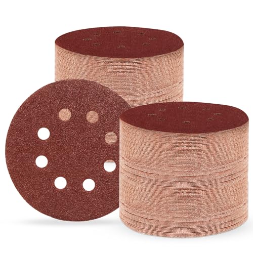 Image of 5 Inch 8 Hole Sanding Discs, 100 PCS 40 Grit Hook and Loop Sandpaper, Round Aluminum Oxide Sand Paper Discs for Random Orbital Sander