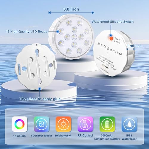 Miniatura 3 de Daphomeu 2pcs Luces Recargables Para Piscina Con Mando A Distancia, Luces Sumergibles Impermeables Ip68 Para Piscinas Elevadas Y Enterradas, Baños, Duchas, Decoración De Fiestas, Spas, Acuarios