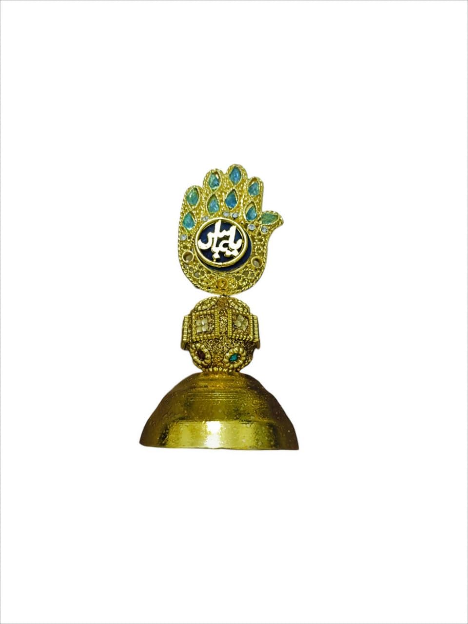 Golden Metal Alam Hand/Panja Mubarak YA gazi abbass as with Stand – 3 Inch