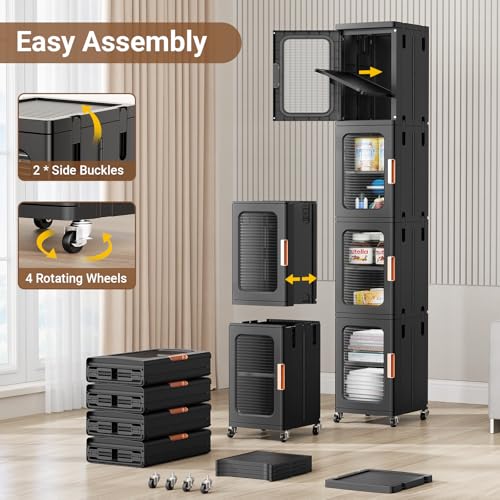 Image of BROVIEW 1-Tier Tall Narrow Storage Cabinet Organizer, Slim Bathroom Cabinets with Adjustable Shelves and Door, Plastic Kitchen Pantry Organizers and Storages for Small Space, Laundry, Black
